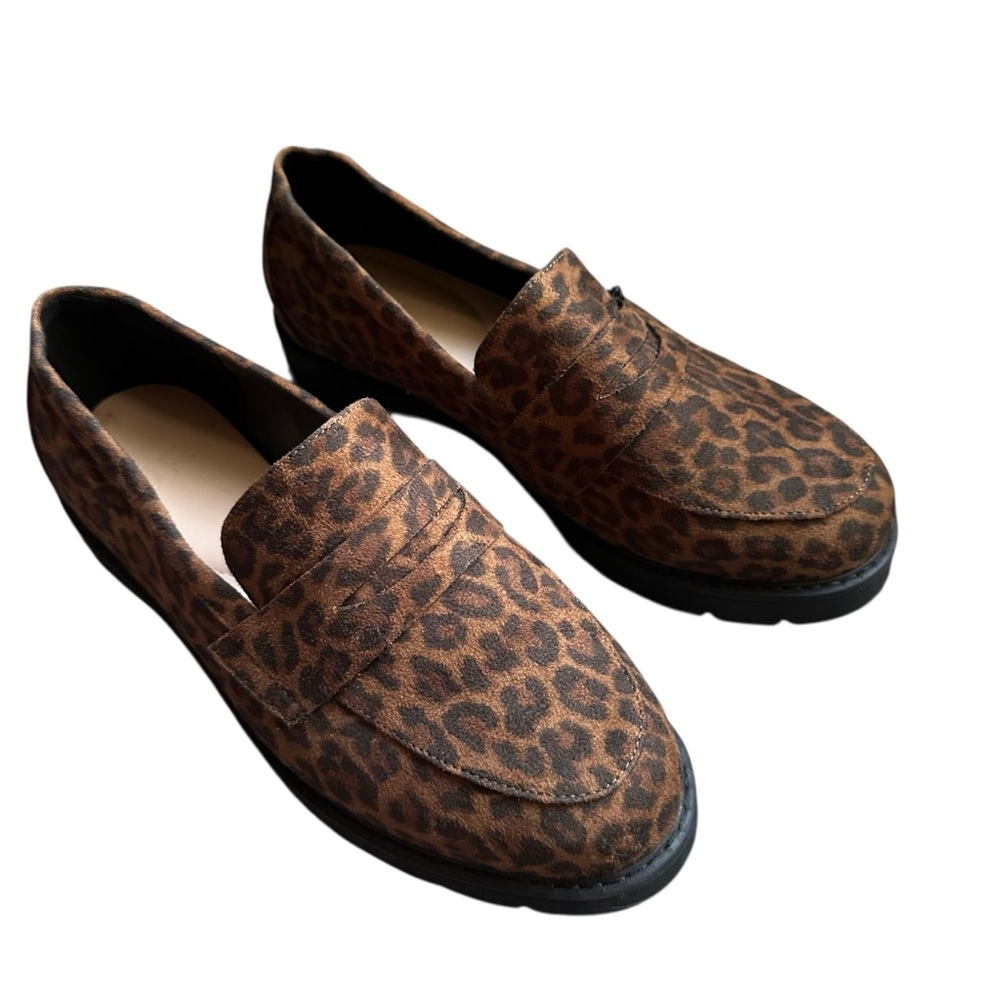 JustFab Leopard Chunky Loafers Vegan Leather Danika Women’s Shoes Sz 8 - Picture 2 of 7